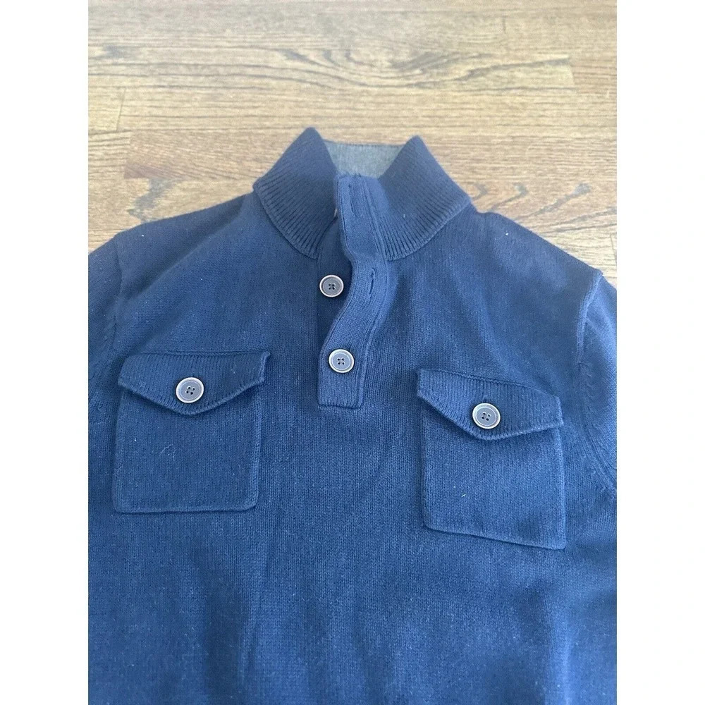 BANANA REPUBLIC MOCK NECK 1/4 BUTTON UP MILITARY SWEATER - NAVY Size M